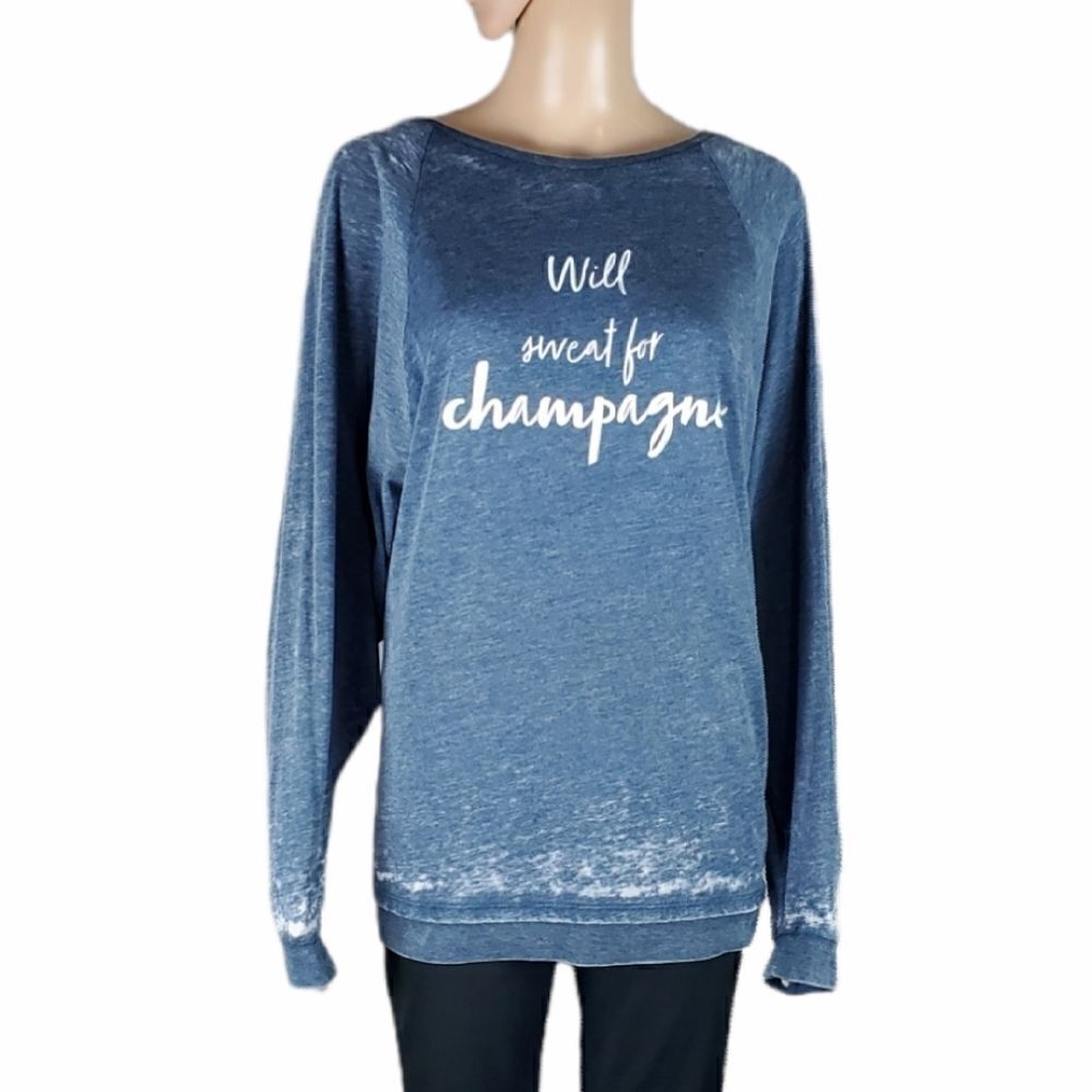 Sweaty Betty Blue & White I Will Sweat For Champagna Oversized Top